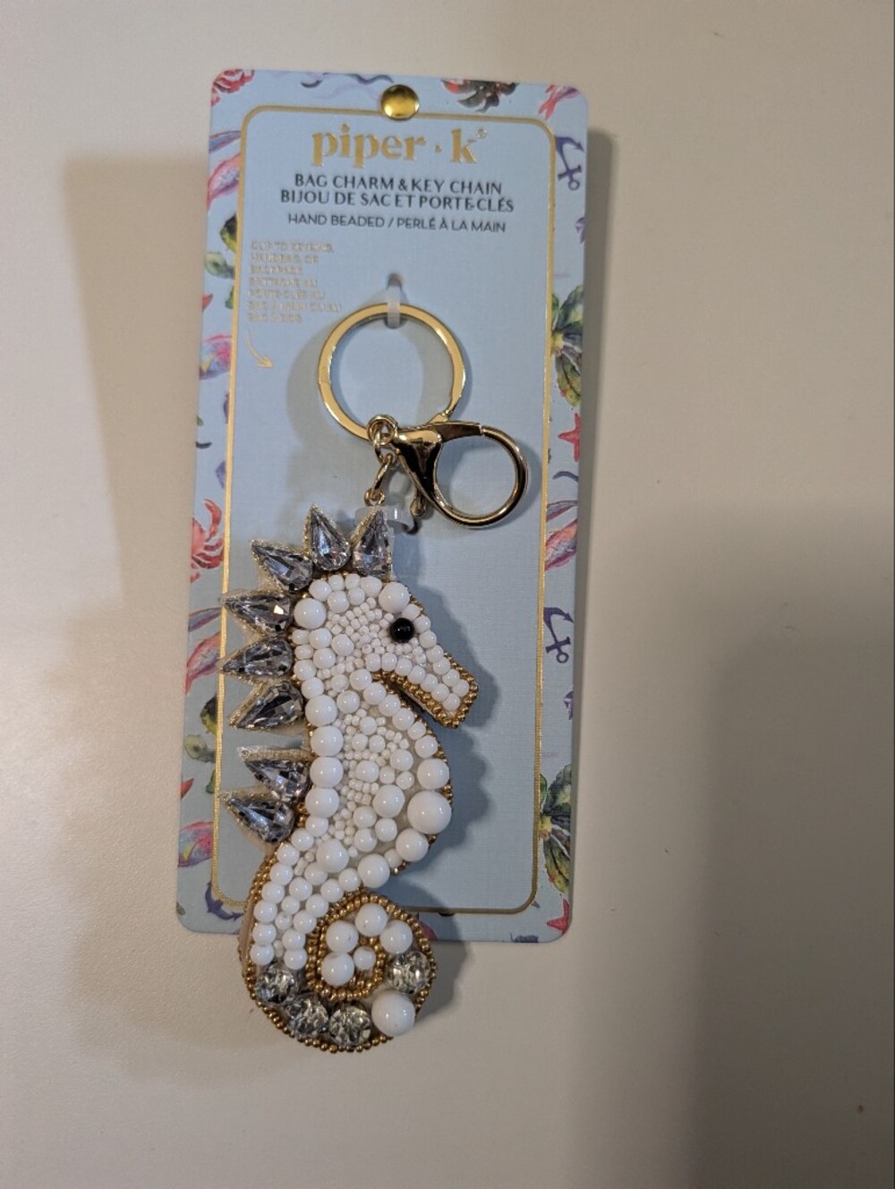 Piper k White Beaded Seahorse Keychain & Bag Charm